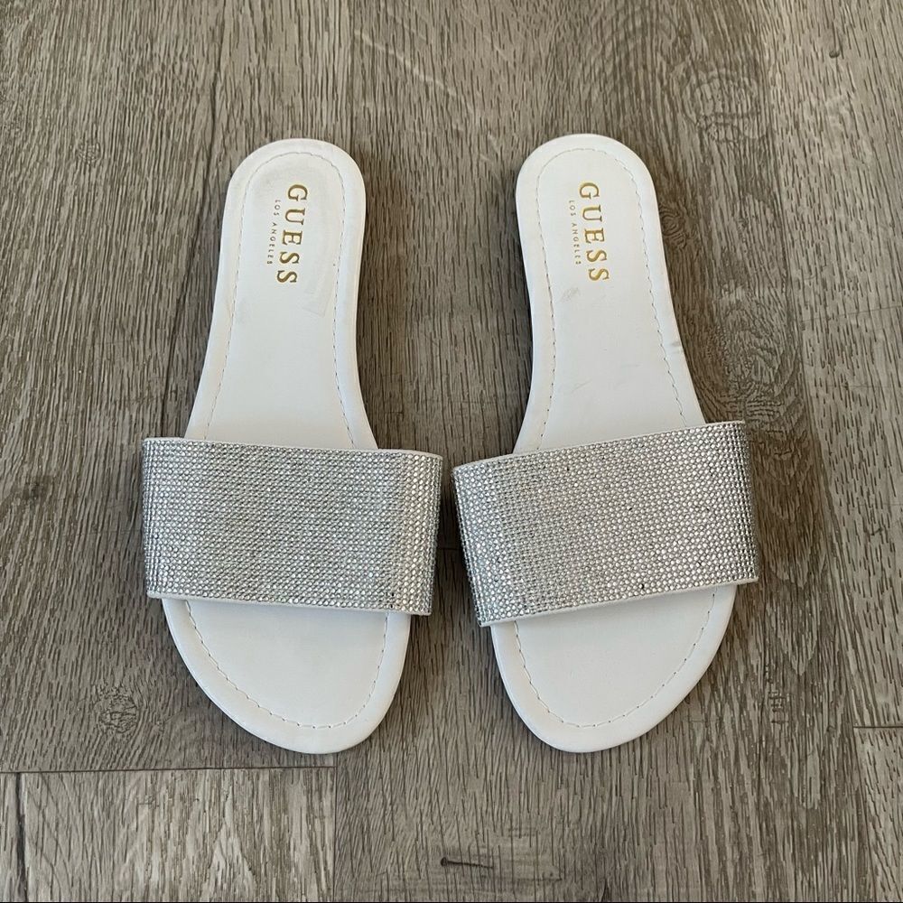 GUESS White Rhinestone Slides Size 7